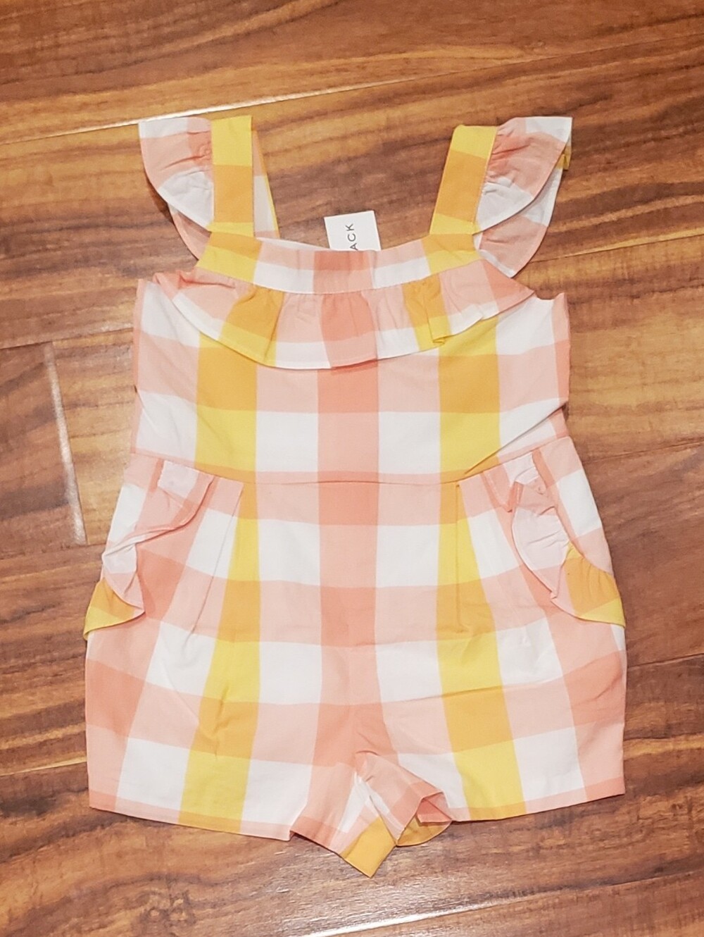 Janie and Jack NWT 2T orange and pink gingham romper